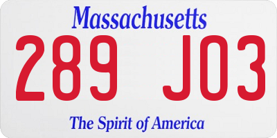 MA license plate 289JO3