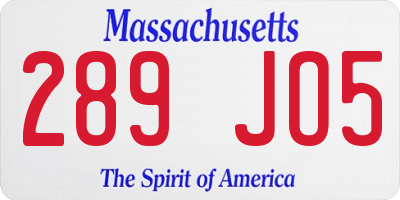 MA license plate 289JO5
