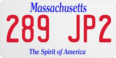 MA license plate 289JP2