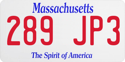 MA license plate 289JP3