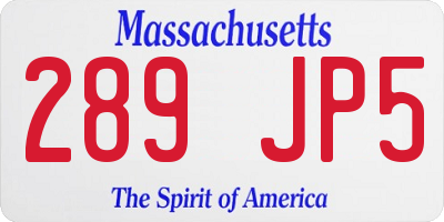 MA license plate 289JP5