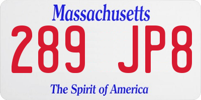 MA license plate 289JP8