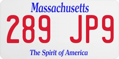MA license plate 289JP9