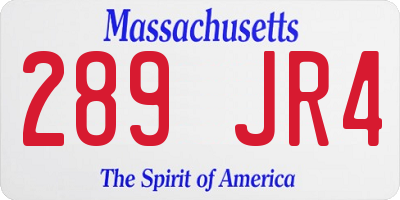 MA license plate 289JR4