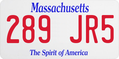 MA license plate 289JR5