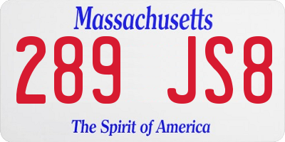 MA license plate 289JS8