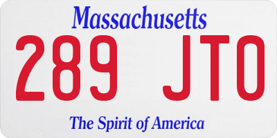 MA license plate 289JT0