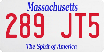 MA license plate 289JT5