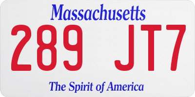 MA license plate 289JT7