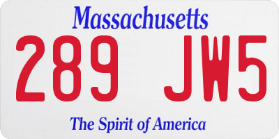MA license plate 289JW5