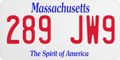 MA license plate 289JW9
