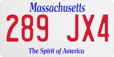MA license plate 289JX4