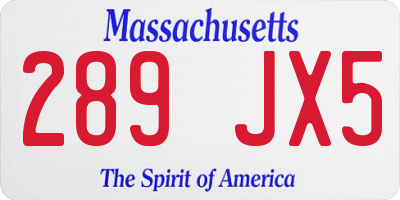MA license plate 289JX5