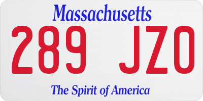 MA license plate 289JZ0