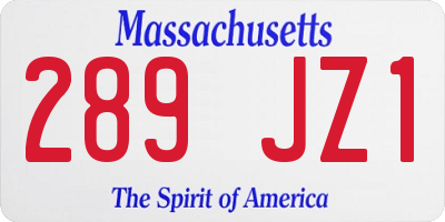 MA license plate 289JZ1