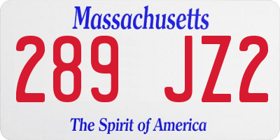 MA license plate 289JZ2