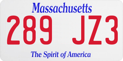 MA license plate 289JZ3
