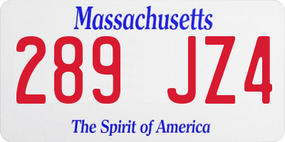 MA license plate 289JZ4