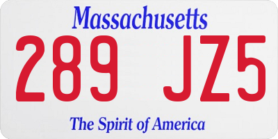 MA license plate 289JZ5
