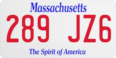 MA license plate 289JZ6