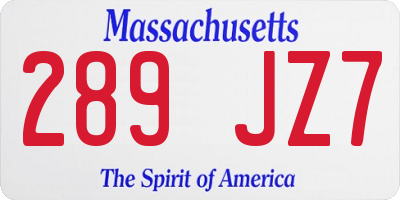 MA license plate 289JZ7
