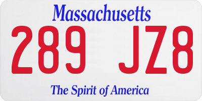 MA license plate 289JZ8