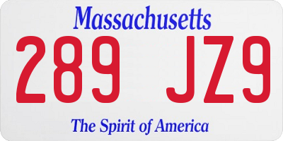 MA license plate 289JZ9