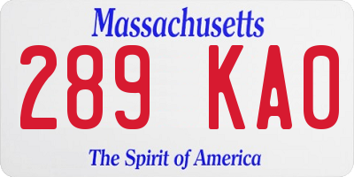 MA license plate 289KA0