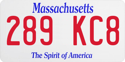 MA license plate 289KC8