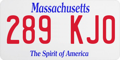 MA license plate 289KJ0