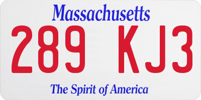 MA license plate 289KJ3
