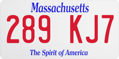 MA license plate 289KJ7