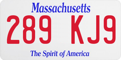 MA license plate 289KJ9
