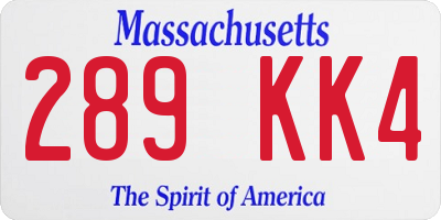 MA license plate 289KK4