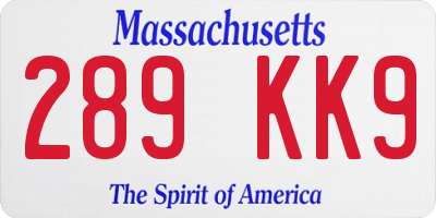 MA license plate 289KK9