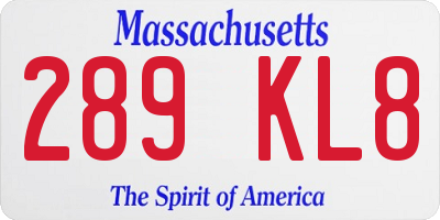 MA license plate 289KL8