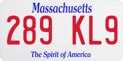 MA license plate 289KL9