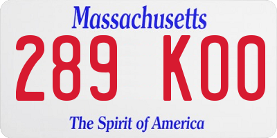 MA license plate 289KO0