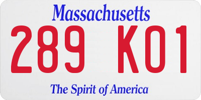MA license plate 289KO1