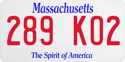 MA license plate 289KO2