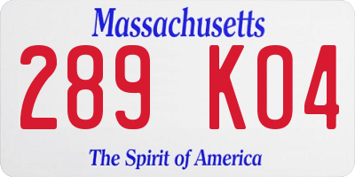 MA license plate 289KO4