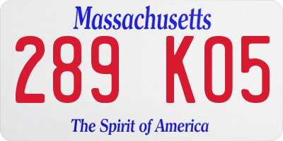 MA license plate 289KO5
