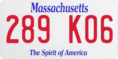 MA license plate 289KO6