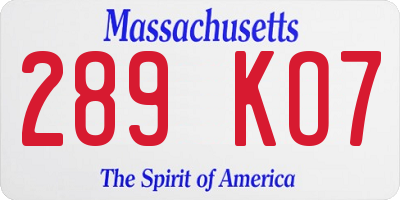 MA license plate 289KO7