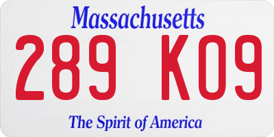 MA license plate 289KO9