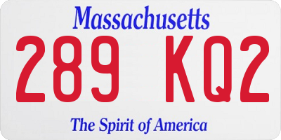 MA license plate 289KQ2