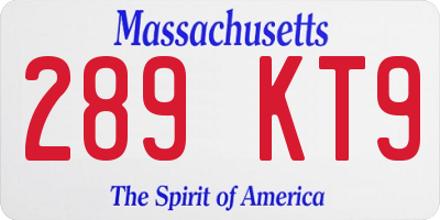 MA license plate 289KT9