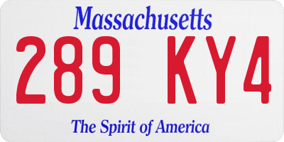 MA license plate 289KY4