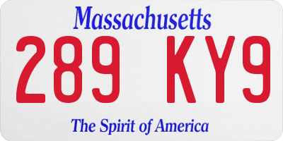 MA license plate 289KY9