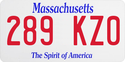 MA license plate 289KZ0